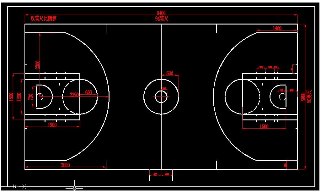 NBA篮球场地标准尺寸画法