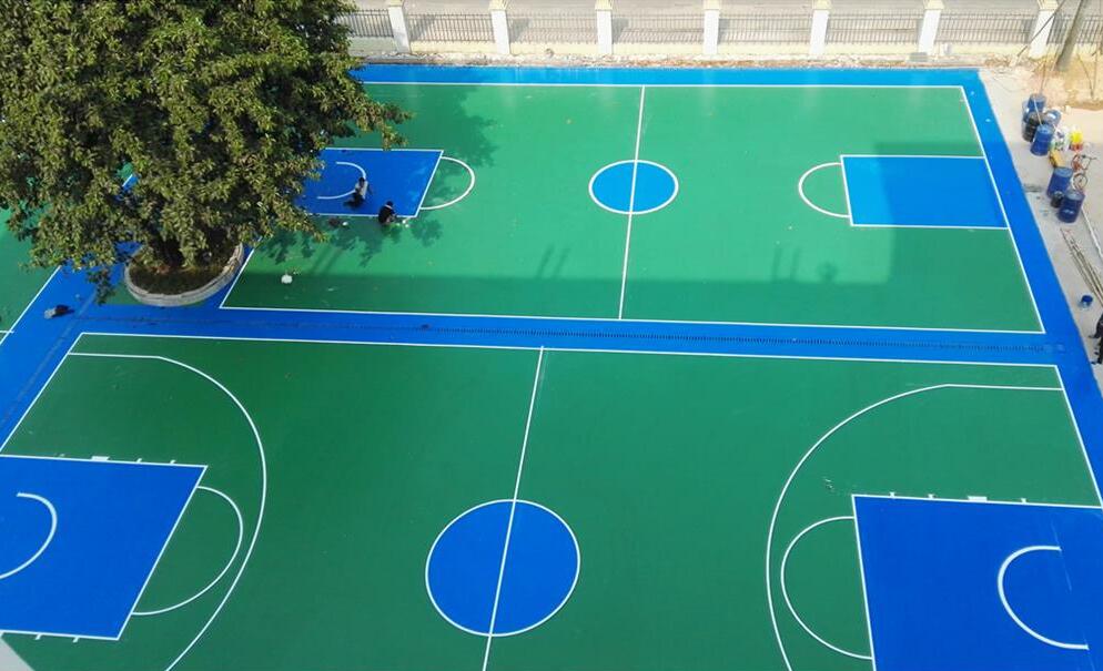 蓝色硅PU篮球场施工